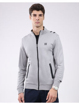 Rock.it - Men Grey Solid Slim Fit Zip Mock Neck Full Sleeve Sweatshirt