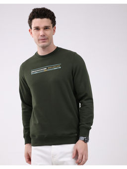 Monte Carlo - Men Olive Regular Fit Round Neck Solid Pull On Full Sleeve Sweatshirt
