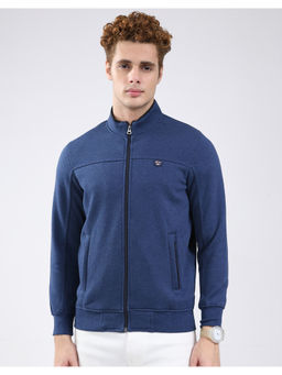 Monte Carlo - Men Blue Regular Fit Mock Neck Solid Zip Full Sleeve Sweatshirt