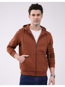 Monte Carlo - Men Brown Regular Fit Solid Zip Full Sleeve Hoodie