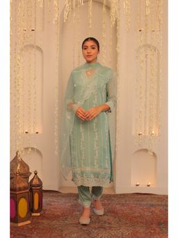 Alaya by Stage3 - Mehfil Aqua Blue Kurta and Pant with Dupatta (Set of 3)