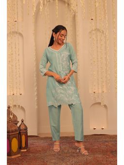 Alaya by Stage3 - Mehfil Breeze Embroidered Aqua Kurta and Pant (Set of 2)