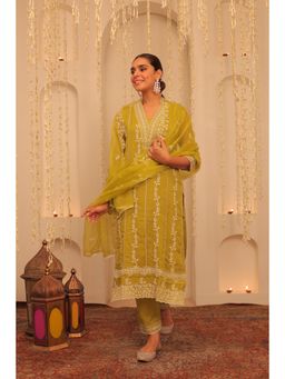 Alaya by Stage3 - Mehfil Key Embroidered Lime Kurta and Pant with Dupatta (Set of 3)