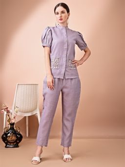 Tikhi Imli - Lavender Linen with Delicate Handwork Co-Ord (Set of 2)