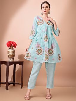 Tikhi Imli - Sky Blue Linen with Contrast Embroidered Co-Ord (Set of 2)