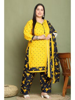 Rajnandini - Yellow Cotton Blend Printed Plus Size Kurta and Salwar with Dupatta (Set of 3)