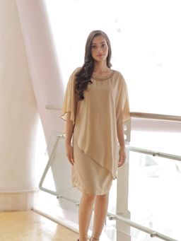 Attic Salt - Popover Beige Dress with Neck Embellishment