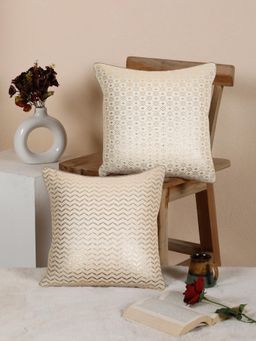Nisrag Home - Beige Soft Decorative Cushion Cover (Pack Of 2) (16x16 Inches)