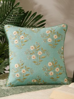 Nisrag Home - Blue Floral Printed Cotton Square Cushion Cover (16x16 Inches)