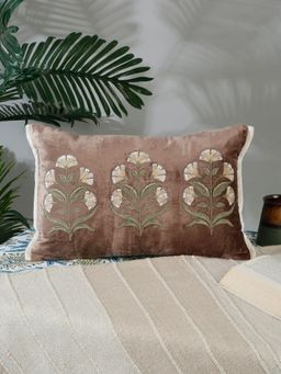 Nisrag Home - Brown Floral Velvet Durable Rectangle Cushion Cover (12 x 15 Inches)