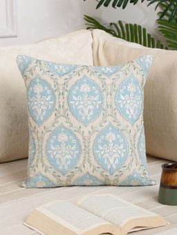 Nisrag Home - Blue Floral Velvet Square Cushion Cover (16x16 Inches)