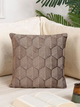 Nisrag Home - Grey Geometric Velvet Square Cushion Cover (16x16 Inches)