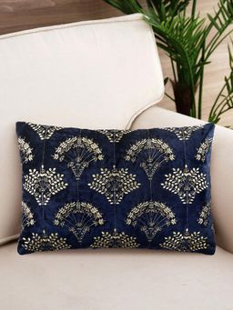 Nisrag Home - Navy Blue Floral Guldasta Velvet Cushion Cover (12 x 15 Inches)