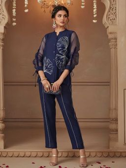 Dora Dori - Blue Chanderi Organza Embroidered Co-Ord Set