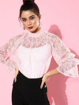 Style Quotient - Peach Self Design Top