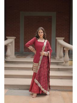 Noorani by LA - Rustic Maroon Embroidered Maroon Kurti with Sharara and Dupatta (Set of 3)