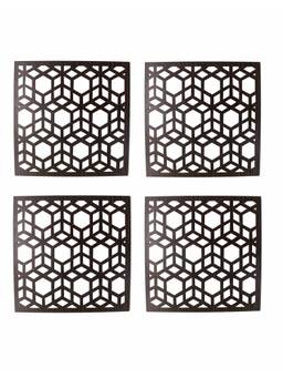 Premsons - Square Shaped Geometric Cutwork Design Wooden Trivet - Pack of 4