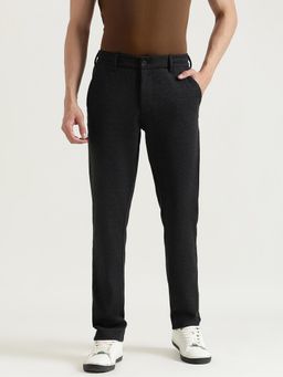 United Colors of Benetton - Men Charcoal Textured Relaxed Fit Straight Trouser