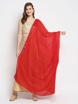 Dupatta Bazaar - Womens Red Cotton Chanderi Dupatta with Sequins Weaving