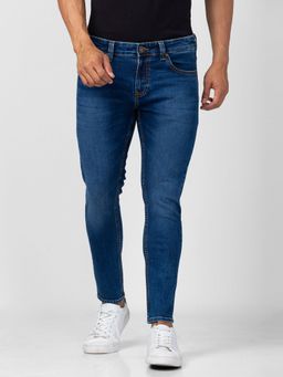 Spykar - Men Mid Blue Cotton Slim Fit Tapered Length Jeans (Kano)