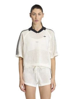 adidas Originals - Women Off White Knitted Crochet Polo T-shirt