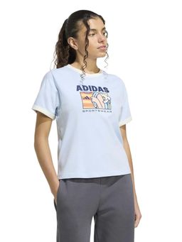 adidas - Women Blue Pop Art Graphic Printed T-shirt