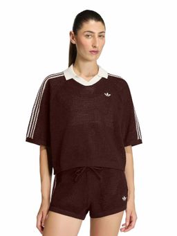 adidas Originals - Women Brown Knitted Crochet Polo T-shirt