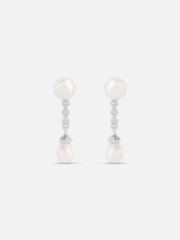 Mia by Tanishq - Classic Pearl Silver Drop Earrings