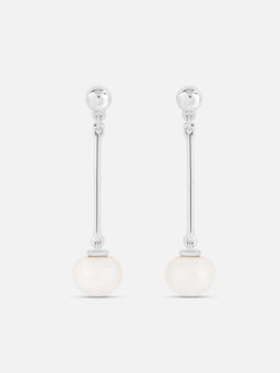 Mia by Tanishq - Swaying Pearl Silver Drop Earrings