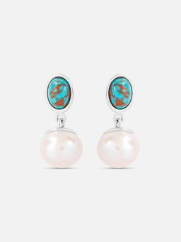 Mia by Tanishq - Turquoise Pearl Silver Drop Earrings