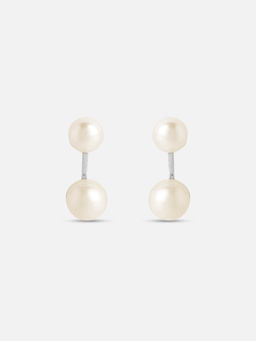 Mia by Tanishq - Twin Pearl Silver Drop Earrings