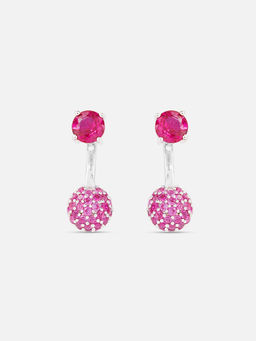 Mia by Tanishq - Dramatic Pink Silver Drop Earrings