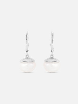 Mia by Tanishq - Effortless Pearl Silver Drop Earrings