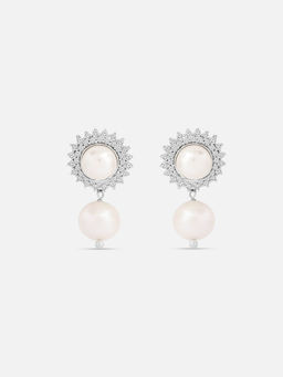 Mia by Tanishq - Magnificent Pearl Silver Drop Earrings