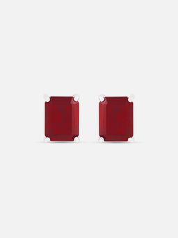 Mia by Tanishq - Classic Crimson Silver Stud Earrings