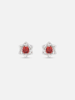 Mia by Tanishq - Bold Garnet Blossom Silver Earrings