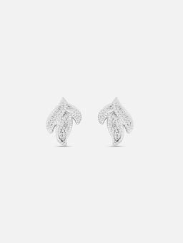 Mia by Tanishq - Shimmering Leaf Silver Studs Earrings