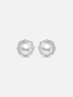 Mia by Tanishq - Hexagonal Pearl Silver Stud Earrings