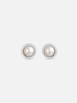 Mia by Tanishq - Minimalist Pearl Silver Stud Earrings