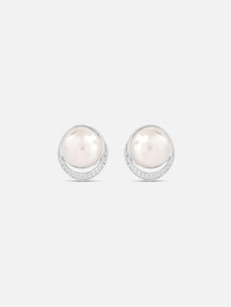 Mia by Tanishq - Glistening Pearl Silver Stud Earrings