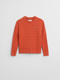 GANT - Boys Cable Knit Orange Regular Fit Cotton Shield Sweater