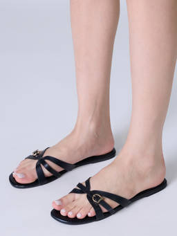 Twenty Dresses by Nykaa Fashion - Black Square Toe Buckle Detail Everyday Flats For Women