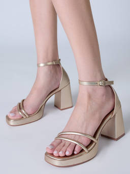 Twenty Dresses by Nykaa Fashion - Gold Metallic Platform Block Heel Sandals For Women