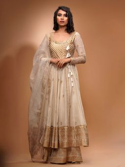 Shruti S - Off White Angrakha Style Anarkali (Set of 3)