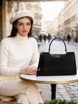 Lavie Paris - Women's Freesia Satchel Bag with Detachable Strap -Black (MEDIUM)