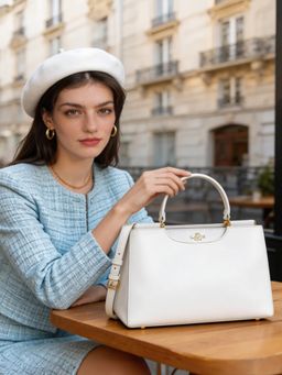 Lavie Paris - Women's Freesia Satchel Bag with Detachable Strap -Off-white (MEDIUM)