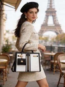 Lavie Paris - Women's Louvre Satchel Bag with Detachable Strap -White (LARGE)