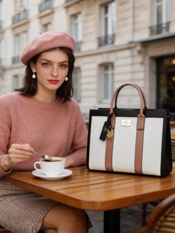 Lavie Paris - Women's Eloise Satchel Bag with Detachable Strap -Black (LARGE)