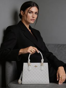 Lavie Paris - Women's Vivien Satchel Bag with Detachable Strap -Off White (MEDIUM)