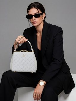 Lavie Paris - Women's Chic Dual Frame Satchel Bag with Detachable Strap- Off White (MEDIUM)